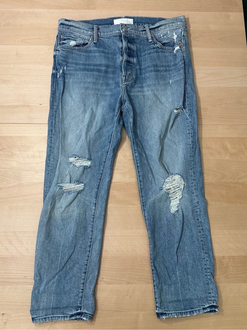 MOTHER The Scrapper Cuff‎ Ankle Fray Jeans Distressed Denim Sz 32
